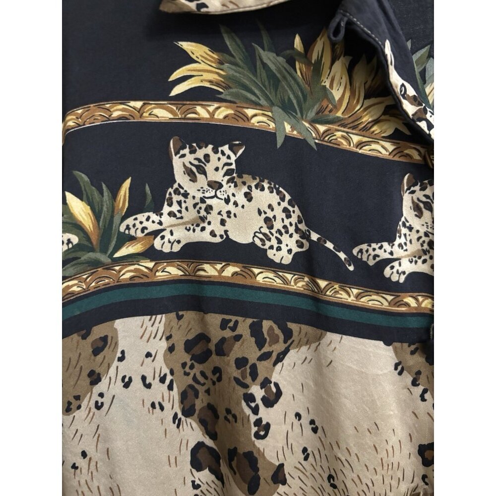 Jessica Holbrook Leopard Print SILK Shirt Cheetah Cat Animal Print Shirt Medium - Picture 4 of 11